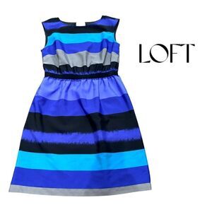 LOFT Blue and Black Striped Dress - Fits like a Small